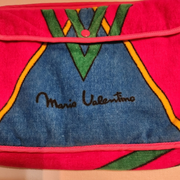 Vintage Mario Valentino Terry Cloth Pink and Blue Women's Cosmetic Bag, EUC - Picture 7 of 8